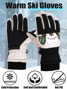 1 par de guantes de esquí con diseño de dibujos animados para niños, guantes de nieve impermeables con forro cálido para niños y niñas, adecuados para juegos al aire libre en clima frío