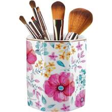 Large Capacity Colored Pen Holder Desk, Ceramic Pencil Holder Pen Cup Marker Holder Floral Brush Holders, Desk Accessories Workspace Organizers Home, School OfficePink White - Purple Red - View 2
