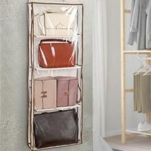 Clear Closet Hanging Handbag Organizer With Zippers Easy Access Wardrobe Tote Bag Purse Storage Holder Over The Door Space Saving Shelf Pocket For Bedrooms Living Room Grey