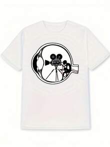 Camiseta Casual de Cuello Redondo para Hombre con Estampado de Cámara de Película, Camiseta Gráfica Negra para Él, Idea de Regalo, Camiseta de Uso Diario, Atuendo de Verano, Camiseta Impresa, Diseño Elegante, Ajuste Cómodo, Tela Suave, Camiseta Impresa, Camiseta para Hombre, Ropa de Hombre, Jóvenes Adultos - Negro - Ver 10