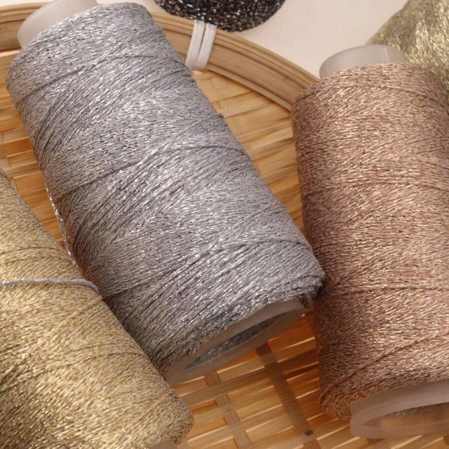 1pc 50g Gold & Silver Metallic Hollow Yarn, DIY Hand Knitting For Bags, Hats, Textiles, Shiny Rope - Multicolor - View 1