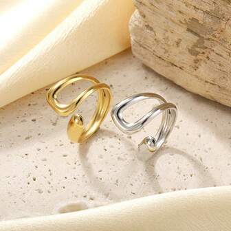 欧美复古镂空不对称戒指 简约抛光可调节时尚戒指