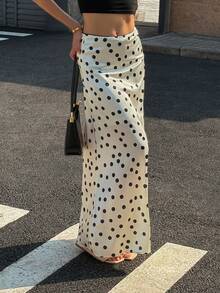 女士优雅法式波点印花半身裙 白色 春季 - 白色 - 查看 7