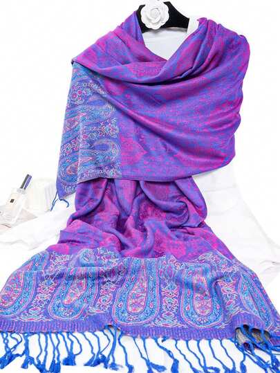 1 pièce Foulard/Châle en soie jacquard à motif cachemire et paisley pour femme, style bohème, châle en cachemire abaya, convient pour un port quotidien