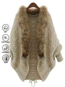 JIANHU V-Neck Long Sleeved Western-Style Fur Collar Edge Cardigan