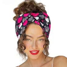 1pc Valentine's Day Headband, Heart Shaped Elastic Criss-Cross Knotted Printed Sports Headband