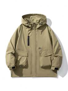 Plus Size Men's Casual Zip-Up Hooded Jacket And Pants Set, Autumn