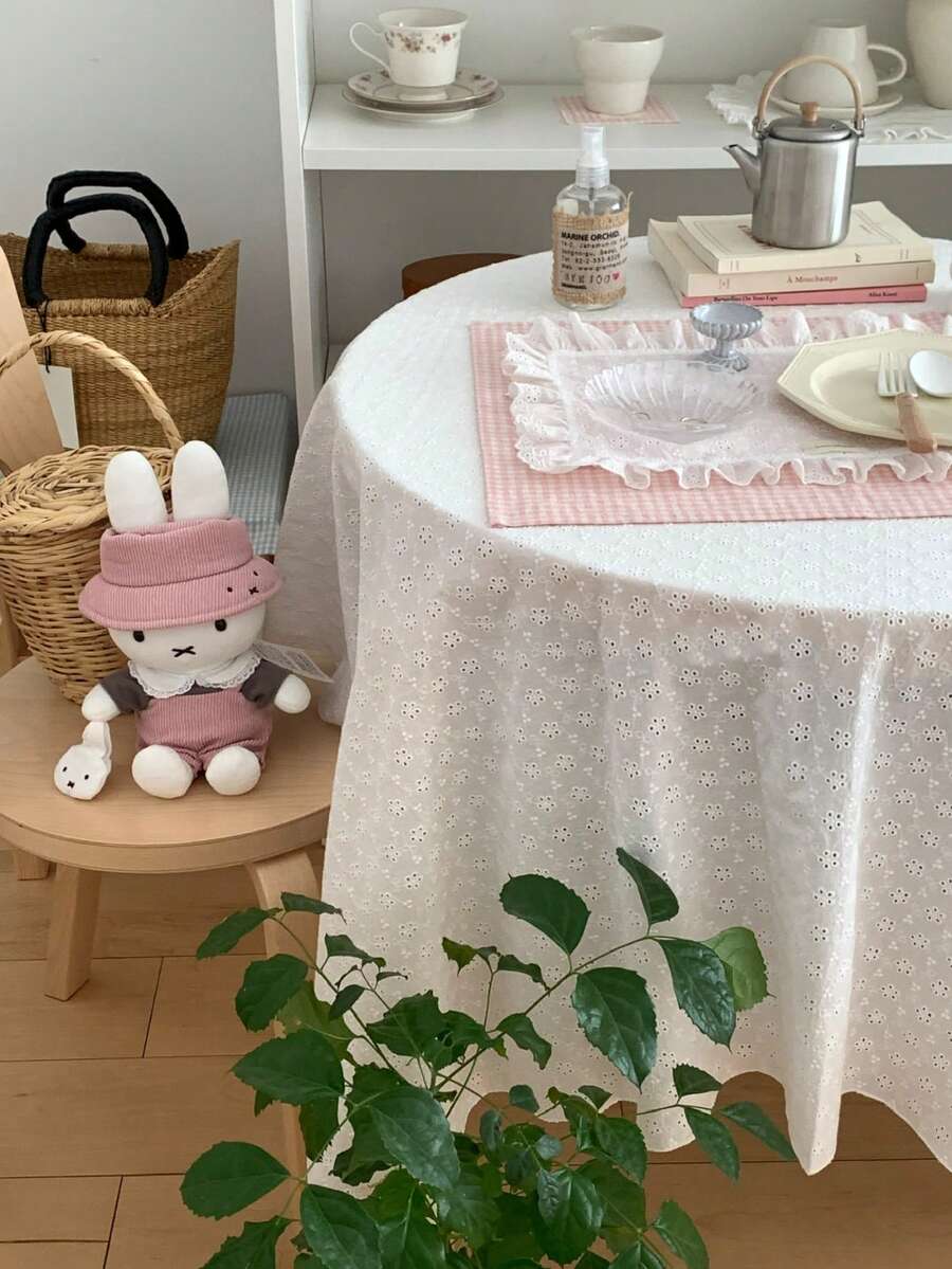 1pc Floral Embroidered Hollow Ins Style Photo Backdrop Tablecloth, Suitable For Holiday Decor And Home Use - Multicolor - View 1