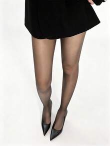 1 Pair Women's Multi-Color Core-Spun Tights, High Waist Leggings Suitable For Everyday Wear - Black - View 3