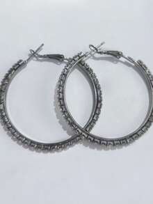 1 par de pendientes de aro elegantes y de moda de 4.5cm decorados con rhinestones, pendientes elegantes personalizados con un toque de alta gama, versátiles para uso diario y eventos - bucles para las orejas de 4,5 cm - Ver 10