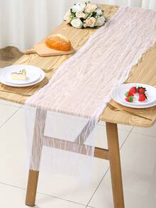 1 件白色网眼纱布桌旗，纯白色乡村风纱布桌旗，适用于婚礼、新娘送礼会、婴儿派对装饰、婚礼派对桌旗、家居装饰、餐桌装饰、生日派对、婚礼派对装饰桌布、性别揭晓派对装饰、派对礼品 - 白色 - 查看 7