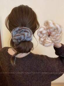 秋冬季毛绒发圈，柔软发绳，高弹力发饰，优雅女士发圈，马尾辫发圈头饰 - 彩色 - 查看 11