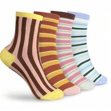 Women Striped Socks, Cute Ankle Calf Sock For Women Cotton Knit Size 5-9, Medium Casual Women's Novelty Socks{Inchsize_nameinch:Inch5-9inch,Inchcolor_nameinch:InchStripedFWineredssinch} - 紅色的 - 查看 1