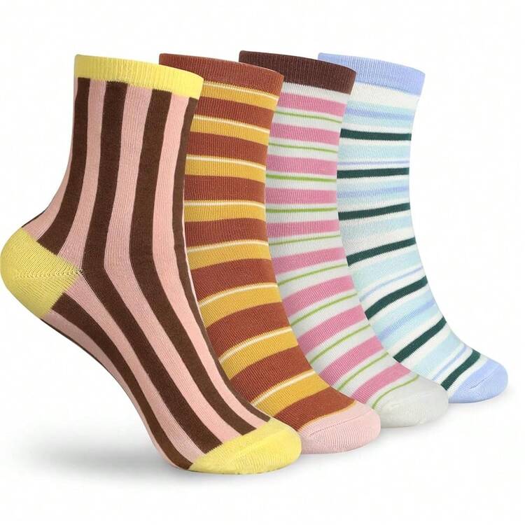 Women Striped Socks, Cute Ankle Calf Sock For Women Cotton Knit Size 5-9, Medium Casual Women's Novelty Socks{Inchsize_nameinch:Inch5-9inch,Inchcolor_nameinch:InchStripedFWineredssinch} - 紅色的 - 查看 1
