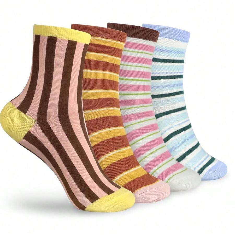 Women Striped Socks, Cute Ankle Calf Sock For Women Cotton Knit Size 5-9, Medium Casual Women's Novelty Socks{Inchsize_nameinch:Inch5-9inch,Inchcolor_nameinch:InchStripedFWineredssinch} - 紅色的 - 查看 1