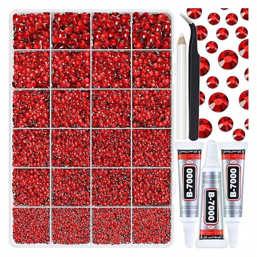 25000PCS Red Resin Flatback Rhinestones For Crafts Tumblers Shoes Celebration Makeup Dration, Siam Flatback Gems For Graduation Cap Bling, Bedazzling Crystals With B7000 Glue - 多色118 - 查看 1