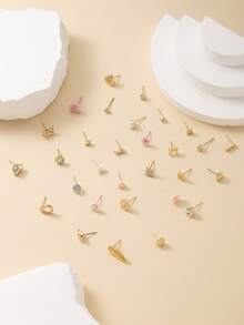 Set de 30 de perechi de cercei asortați cu flori drăguțe, inimă, lacrimă, lună și perle artificiale, bijuterii la modă pentru cadouri de zi cu zi și de sărbători - Multicolor - Vizualizare 2