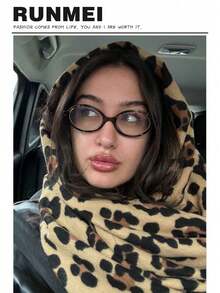 1PC Women's Bohemian Elegant Casual Leopard Pattern Winter Scarf, Small Long Scarf, Suitable For Daily Wear, Festival Gift - Camel Brown - View 1