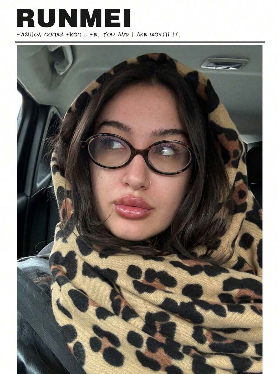 1PC Women's Bohemian Elegant Casual Leopard Pattern Winter Scarf, Small Long Scarf, Suitable For Daily Wear, Festival Gift - Camel Brown - View 1