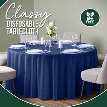 Pack Of 6 Navy Plastic Table Cloth - Size: 120 Inch Round Disposable Tablecloth For Parties - Ideal For For Birthdays Parties Summer And More - Navy+6 - View 3