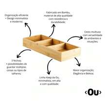 Organizador Multiuso de Gavetas 03 Nichos Cozinha Bambu Keep Ou - Marrom Claro - Visão 2