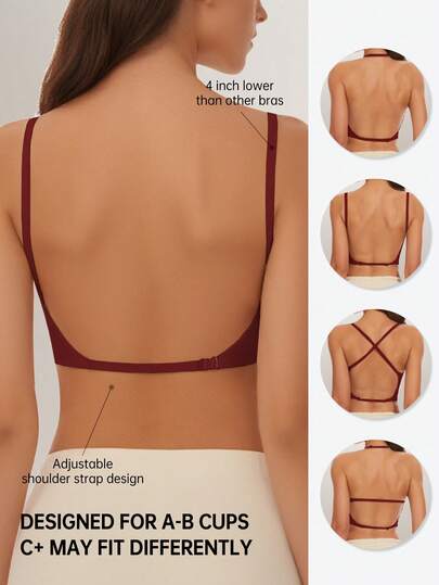 Women's Seamless Backless Strapless Bra - Lightweight & Breathable Thin Cup, Adjustable & Convertible Shoulder Straps, Light Support (Ideal For A/B Cup) - Wedding, Formal Dress, Camisole Underwear,Summer Wear,Bridallingerie