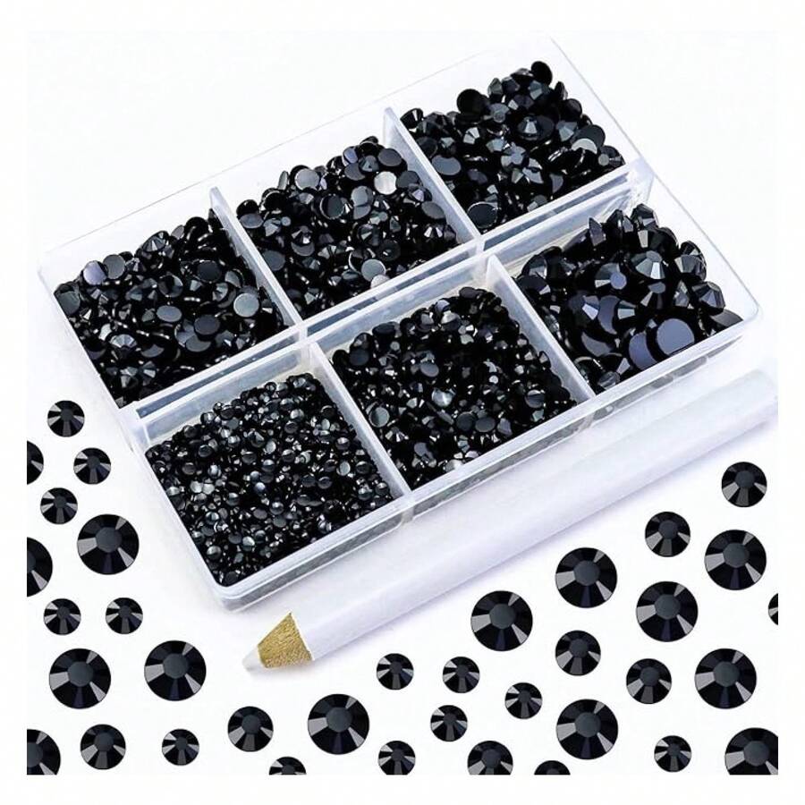 4500PCS Resin Flatback Rhinestone, 2mm 3mm 4mm 5mm 6mm Solid Black Flatback Rhinestones For Tumblers, Nails Art, Mugs, Bottles, Craft Dration, Loose Bling Glitter Gem Stone - 多色135 - 查看 1