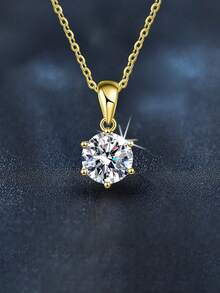 1pc Elegant 925 Sterling Silver 1 Carat 6.5mm Moissanite Pendant Necklace, Suitable For Women's Daily Wear, Wedding, Valentine's Day, Mother's Day, Bridesmaid Gift, Wedding Anniversary, Shiny Jewelry Gift For Her
