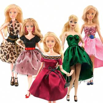 5件30厘米/11.82英寸时尚娃娃服装，娃娃屋换装配件，节日生日礼物玩具，娃娃派对礼服，适合节日和生日，娃娃舞会礼服，不含娃娃