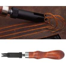 Yctze Ranuradora de Empuje Ajustable Tipo V, Herramienta de Gubia Artesanal de Cuero con de Madera para Ranurar, Ranurar, Cortar, Puntar Puntadas, Herramientas y Suministros de - 1 - Ver 3