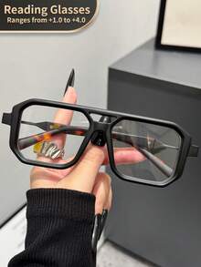 LiMiaoMiao 1pc Rectangular Double Bridge Vintage Reading Glasses, Clear Transparent Computer Reading Glasses, Magnification +1.0 To +4.0, Unisex - trong suốt - Xem 35