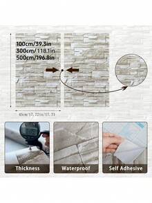 1Roll Faux Brick Wallpaper Peel And Stick Wallpaper 17.71" X196.8in/ 118.11in/39.3in Stone Wallpaper Brick Contact Paper Self-Adhesive Removable Decorative Wall Paper For Wall Kitchen Backsplash Bedroom Living Room Wall Stickers Furniture Renovation Waterproofing DIY Easy To Install, Renovation Stickers Peel Wall Panels, Wall Paper, Wallpapers, Spring Decoration Items Refresh Your Home, Rama Decoration Stickers Gifts Birthday Graduation - Light Grey - View 2