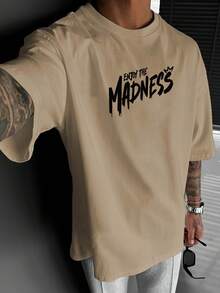 Men's "Enjoy The Madness" Streetwear T-Shirt - Oversized Style With Bear And Skateboard Print, Crew Neck For Urban Fashion And Skate Culture (Machine Washable) - 杏色 - 查看 4