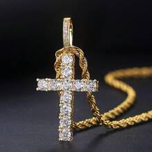 Cross-Border Best-Selling European And American Men's Necklace, Hip-Hop Cross Braid Necklace, Stainless Steel 18K Gold-Plated Rhinestone Necklace - Bạc - Xem 3