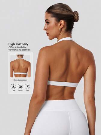 Sodalemon Sujetador deportivo para mujer con cuello en V acolchado, unicolor, para yoga y actividades casuales