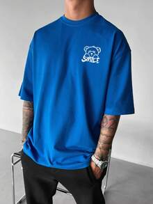 Zrgoth 男士休闲百搭简约印花元素短袖T恤 - 藍色 - 查看 4