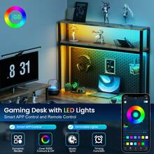 HLONONE L-Shaped Computer Desk With LED Lighting And Power Outlet, 150/170 X 100 Cm, Reversible Corner Gaming Desk With Storage Compartments And Drawer, Computer Desk With Monitor Stand And Shelf, L-Shaped Set With 2 Desks And Storage Compartment, Available In 4 Colors - 查看 4