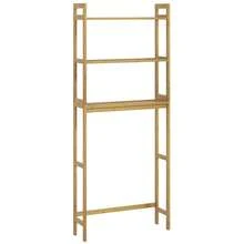 Kleankin 3-Tier Bathroom Shelf With Anti-Tip Protection Made Of Natural Bamboo, Space-Saving Storage Rack For Bathroom.