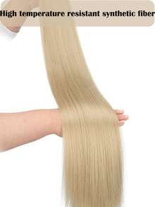 28英寸（约71.1厘米）直马尾假发带，亚麻金棕色直马尾，厚实编织马尾，自然发片，适合女性 - 彩色 - 查看 5