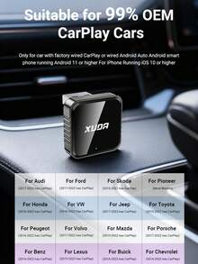 XUDA New Mini Carplay Ai Box , Wireless CarPlay And Android 2in1 Carstereo, Wired To Wireless, Function, With 2.4-5.0 GHz WiFi 5, A Stylish And Portable Car Carplay Receiver. Suitable For 99% Of Cars Equipped With Wired CarPlay And Android Functions