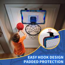 Mini Basketball Hoop With LED Lighting, Electronic Scoreboard, 3 Modes, Over Door Mount, Gift For Kids & Adults - Blue + Remote Control - View 10