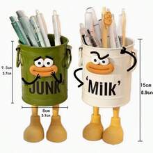 Cute Cartoon Personalized Pen Holder, Large Capacity Desk Organizer, Retro Style Office Supplies Storage Container