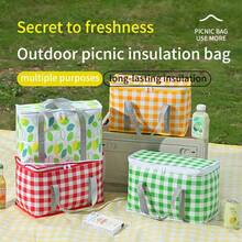 1pc Outdoor Picnic Tote Bag, Insulated Lunch Bag, Thick Fabric, Suitable For Office, School, Picnic, Camping, Large Capacity, Portable - Multicolor - View 4