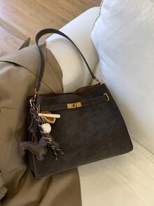 1pc Coffee-Color PU Fabric Shoulder Bag With Metal Lock Decor And Sausage Dog Charm, Magnetic Closure, Elegant Commuter Style, Suitable For Daily Commute, Business Occasions And All Seasons - Coffee - View 7