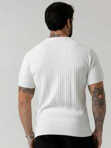 TRICOT DE LUXO Men's T-Shirt/Knit Sweater With Embossed Details, Chic, Lightweight, Textured, High Quality, Spring, Summer, Autumn - Blanco - Ver 2