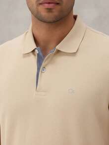 Ogochi Men's Basic Plain Polo Shirt With Logo, No Pocket, Original - Cream - View 2