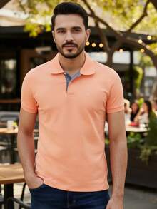 Ogochi Men's Basic Plain Polo Shirt With Logo, No Pocket, Original - Orange - View 7