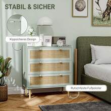 HOMCOM Chest Of Drawers/Sideboard With 3 Drawers, Boho Style, Rattan Look, Chest Of Drawers For Living Room, Bedroom, Light Blue 80 X 40 X 87.5 Cm - Baby Blue - View 6