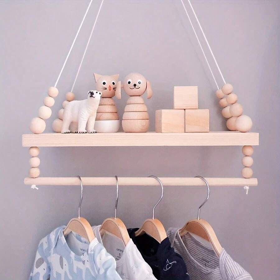 Bohemian Style Tassel Hanging Rack With Wooden Beads, Handmade Floating Wall Shelf For Storing Towels, Plants, Photos, Multifunctional Wall Decor For Living Room, Kitchen, Indoor And Outdoor Use