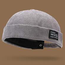 Mũ len nhung kẻ unisex phối da, mũ beanie màu trơn kiểu Nhật, mũ tang cổ điển, phù hợp cho cả nam và nữ, phong cách Hàn Quốc thường ngày cho mùa thu/đông. - A - Xem 9